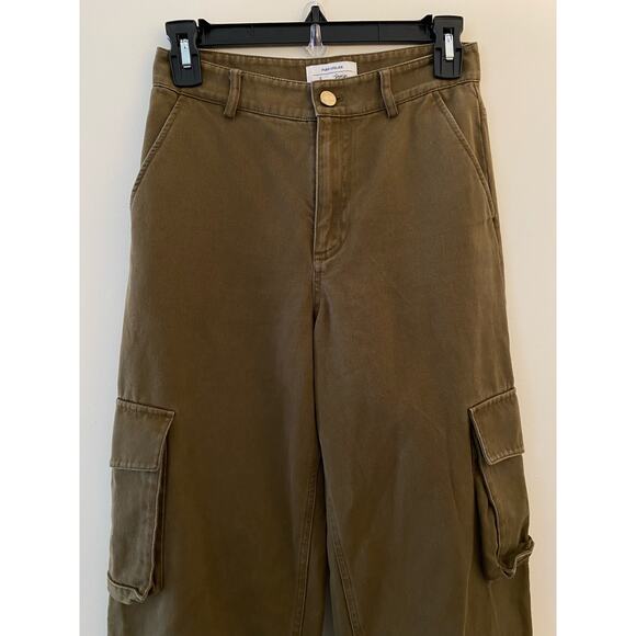 Paris Atelier & Other Stories EU 32 US 2 Green Khaki Wide Leg Cargo Pant Raw Hem - Picture 2 of 8